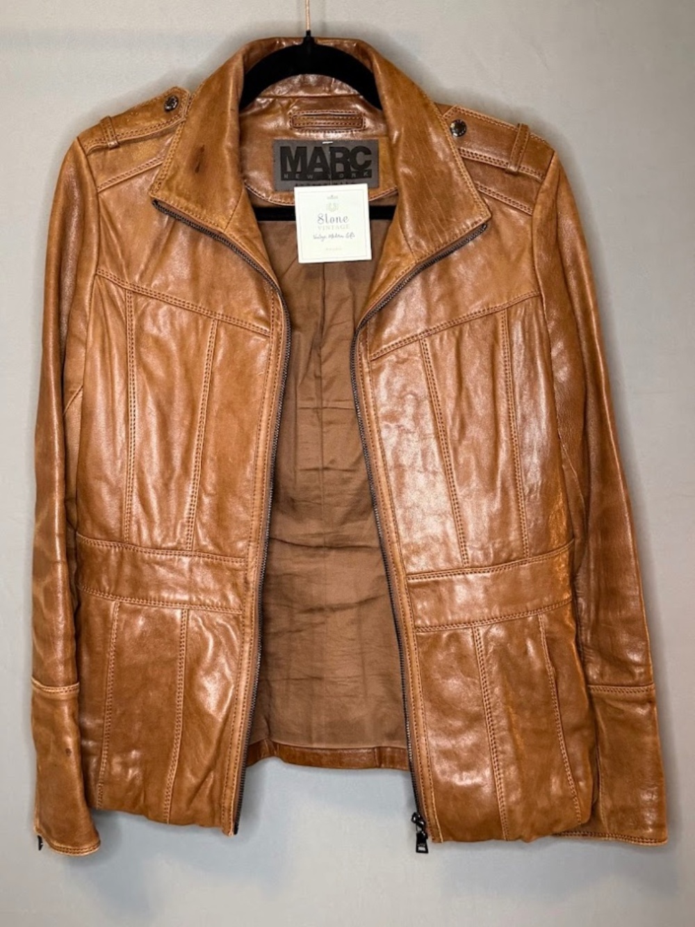 MARC New York Andrew Marc Genuine Leather Jacket Cognac Brown Vintage Women’s